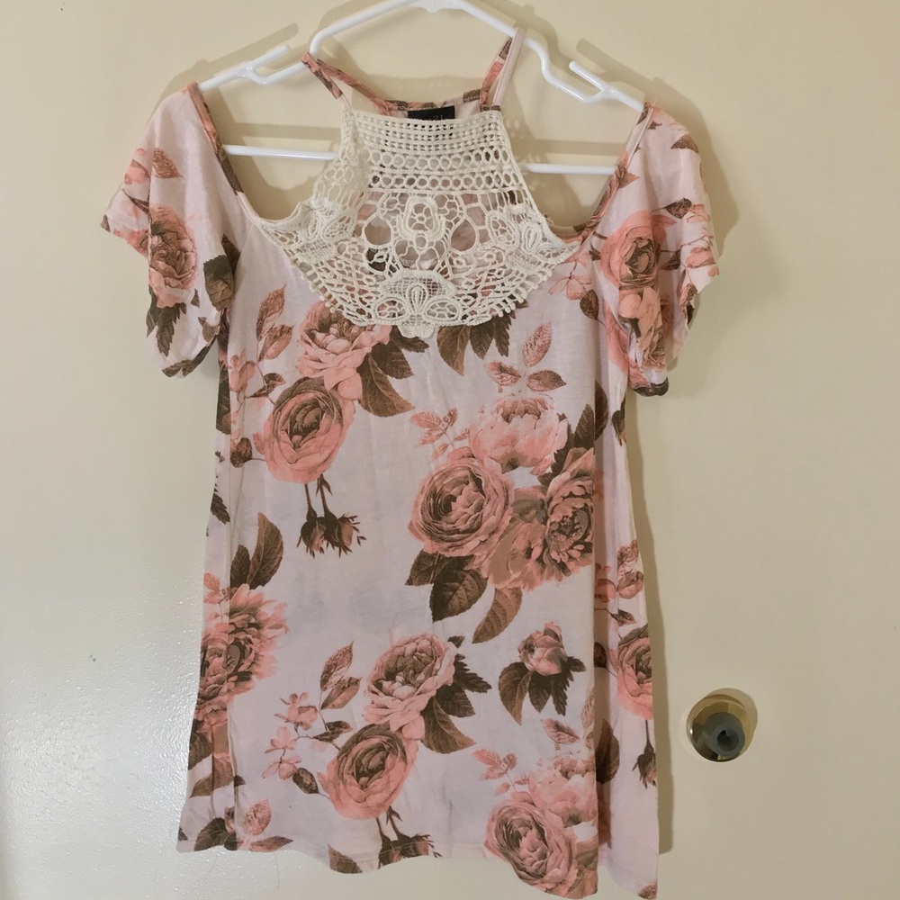 Lace top with floral print